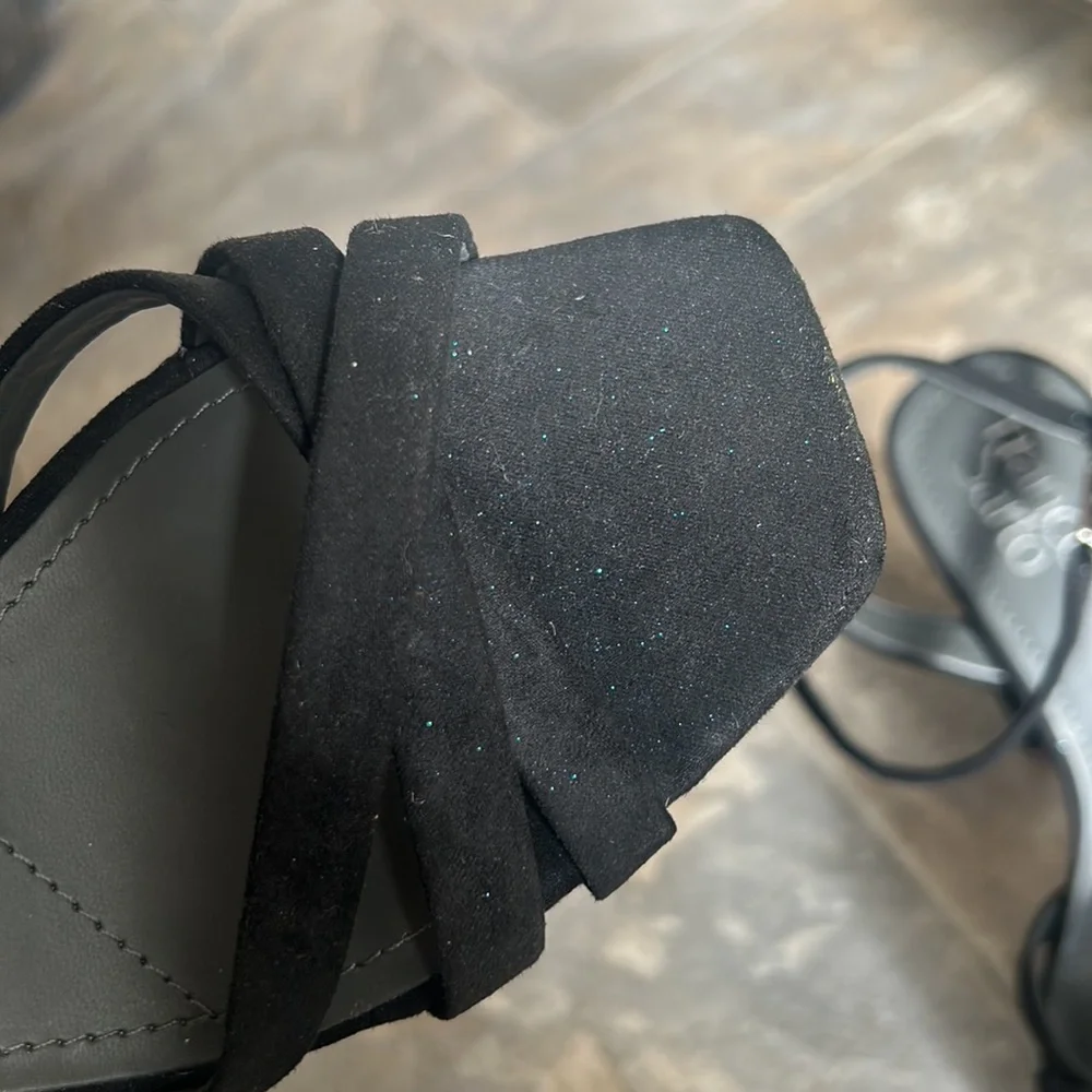 Franco Sarto Black Suede Block Damalis Sandal Heels 6.5